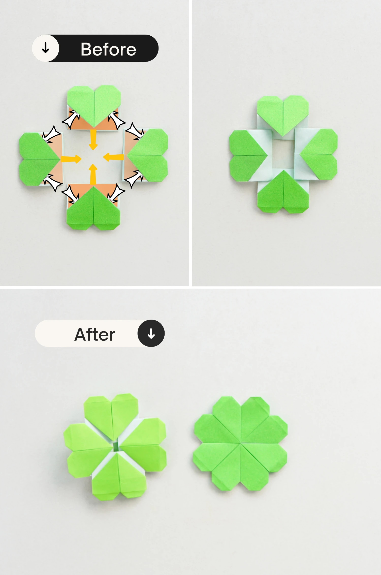 origami combined four leaf clover | origamiok.com