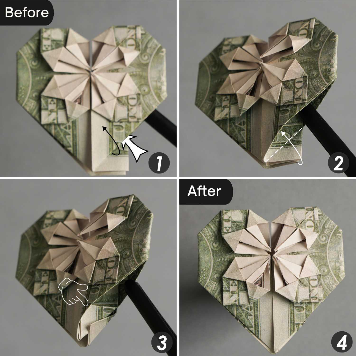dollar bill origami heart | origamiok