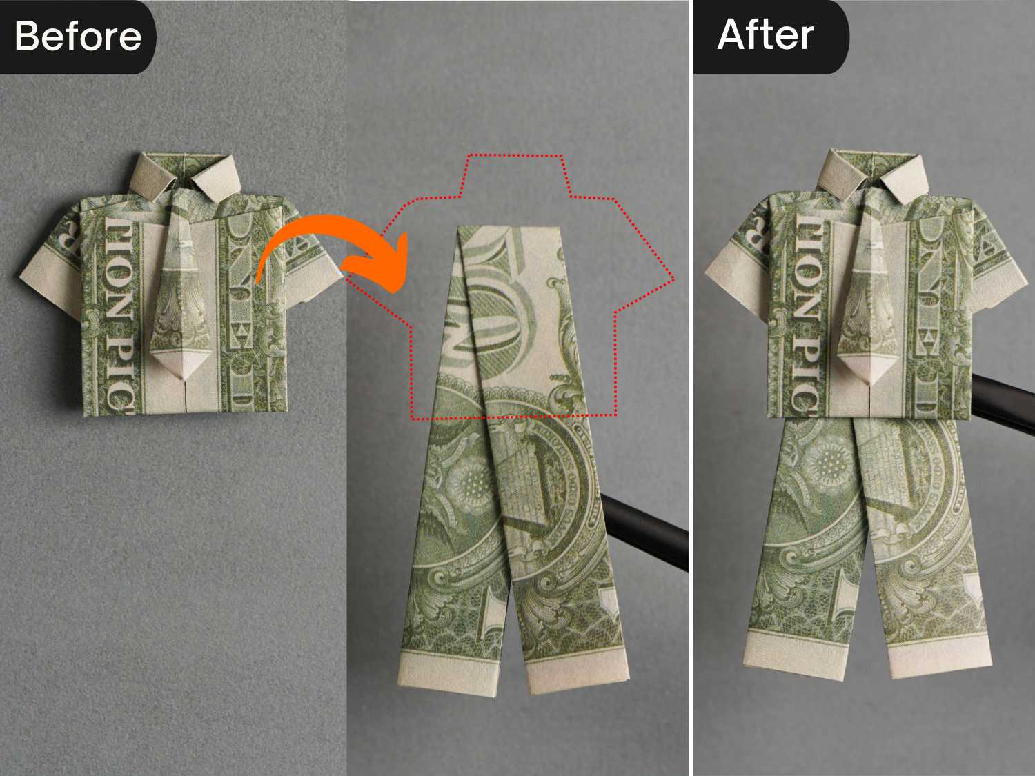 origami money pants | origamiok