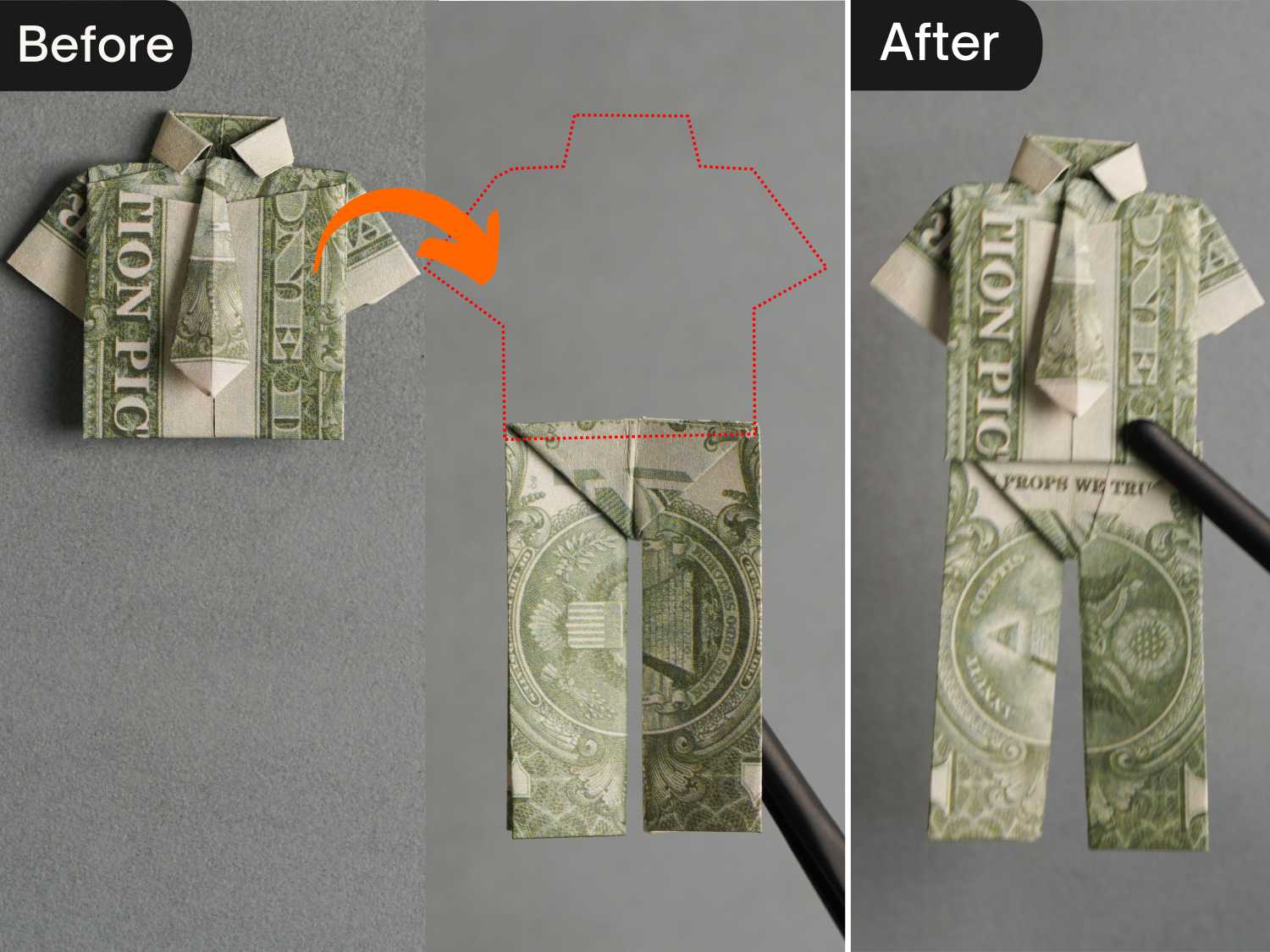 origami money pants | origamiok