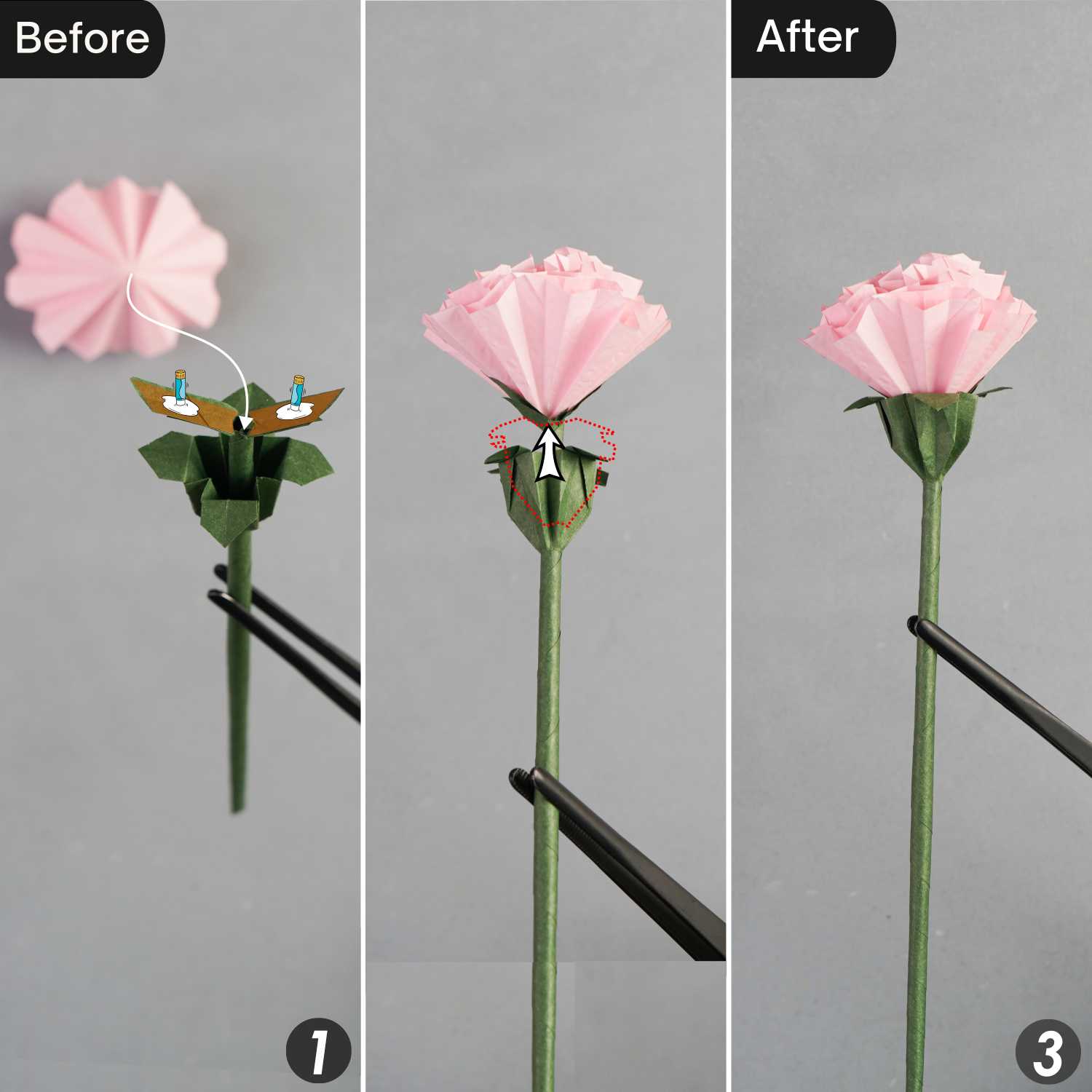 assemble origami carnation | origamiok