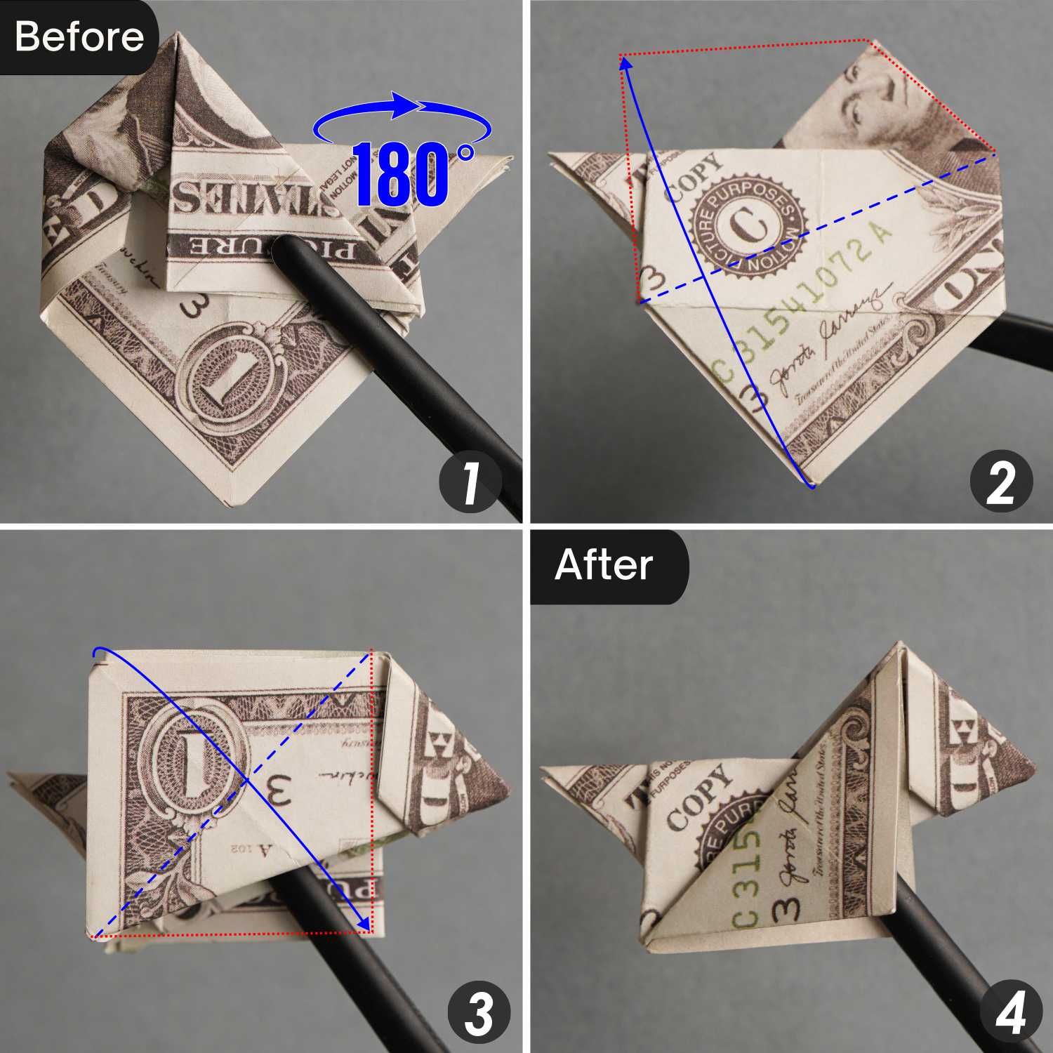dollar bill origami dog | origamiok