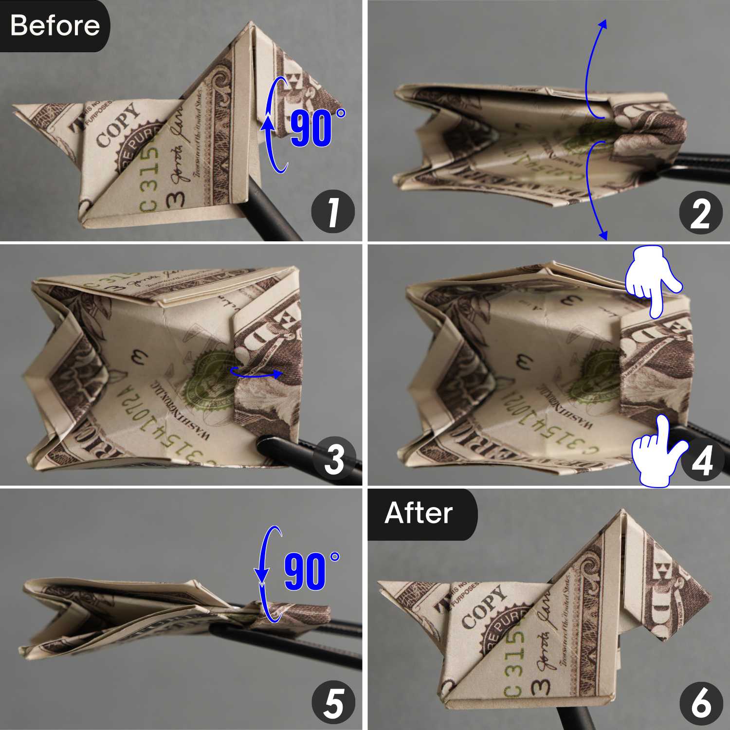 dollar bill origami dog | origamiok