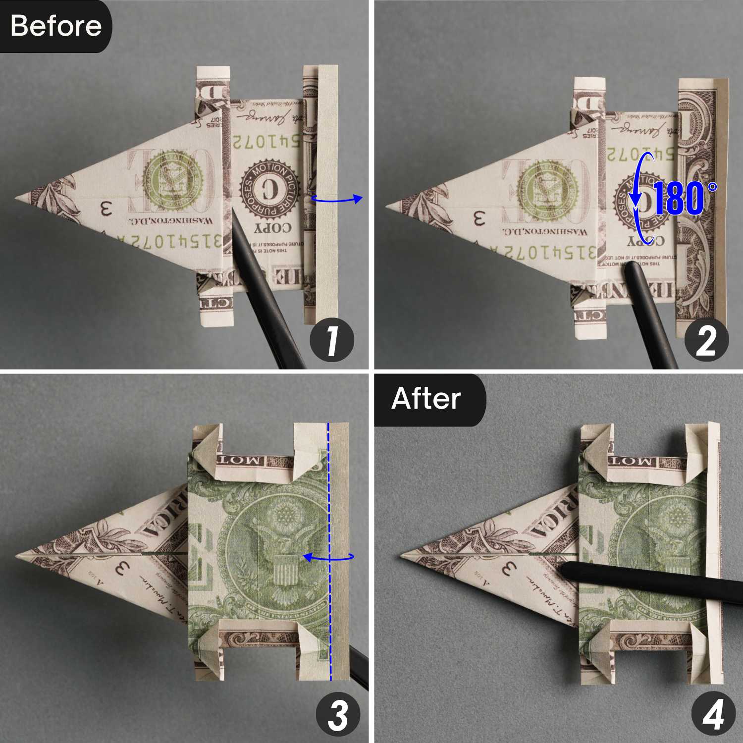 dollar bill origami elephant | origamiok