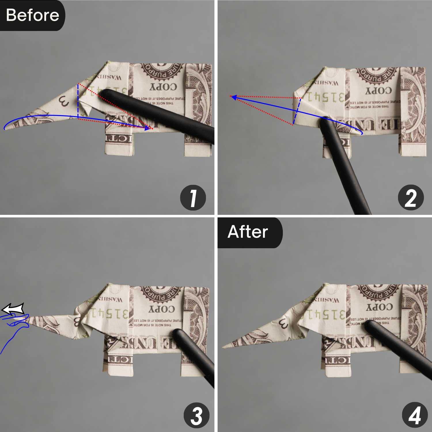 dollar bill origami elephant | origamiok
