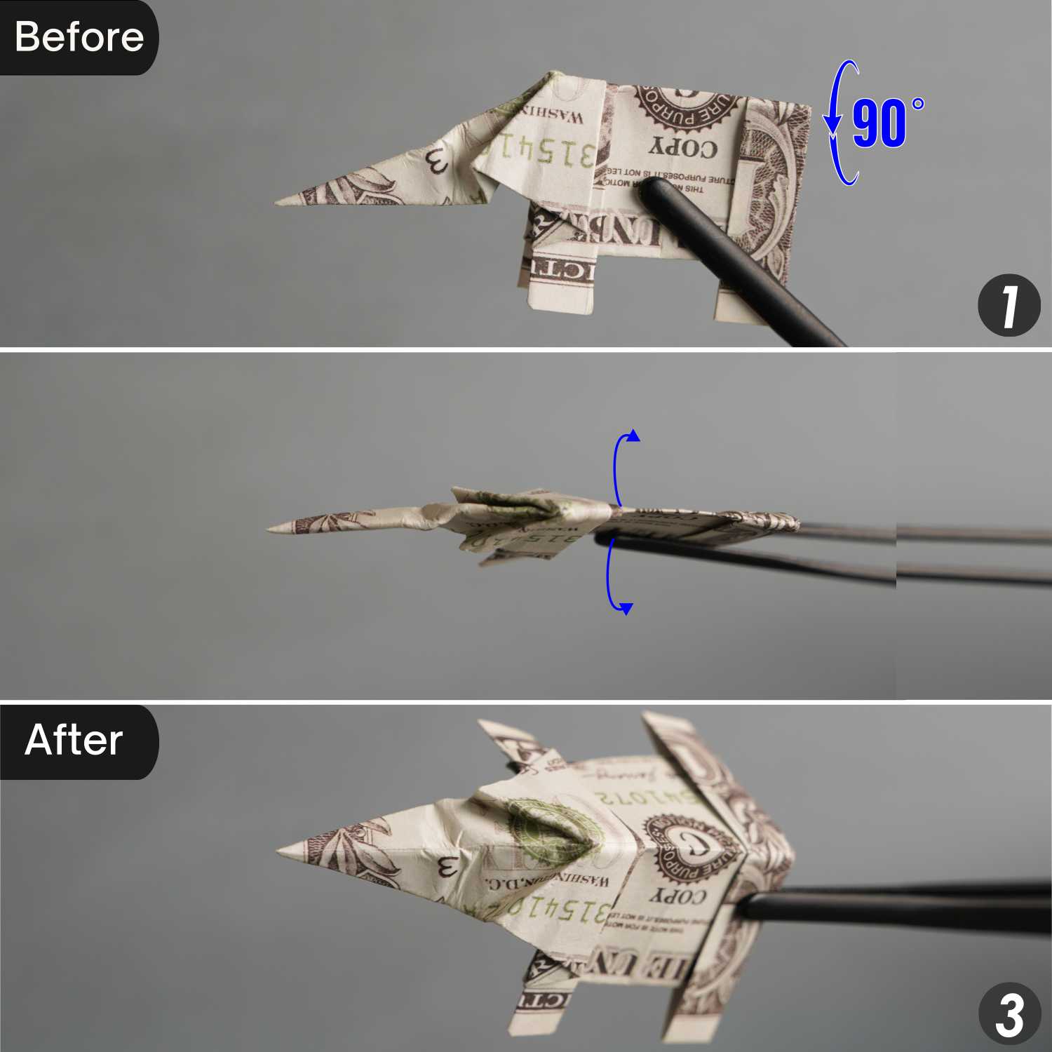 dollar bill origami elephant | origamiok