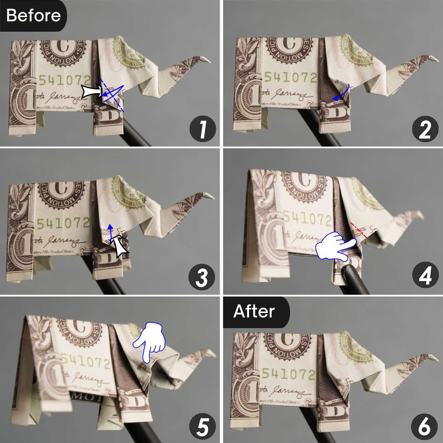dollar bill origami elephant | origamiok