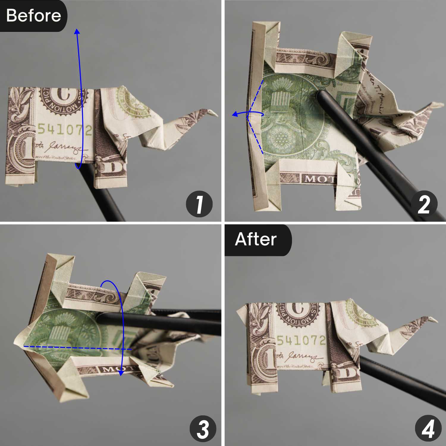 dollar bill origami elephant | origamiok